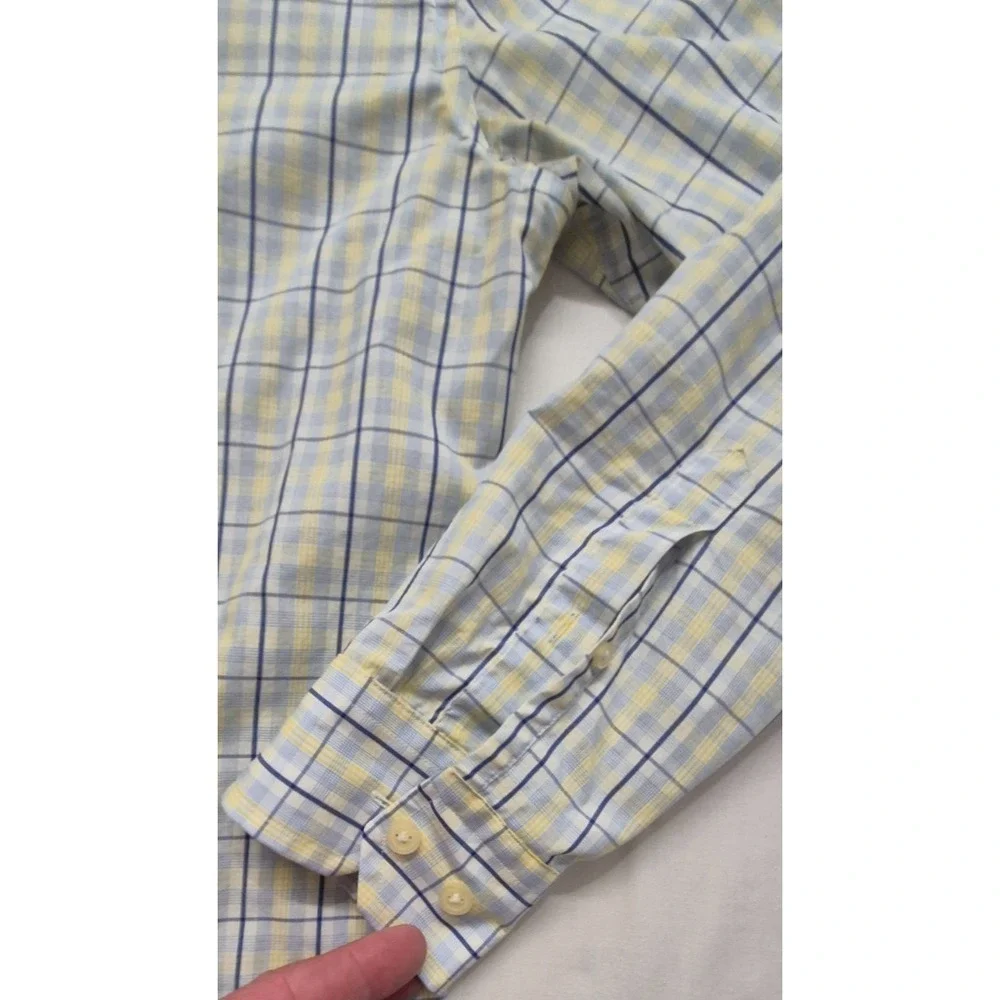 Banana Republic men's blue/yellow plaid‎ LS tailored slim fit shirt M 15-15.5